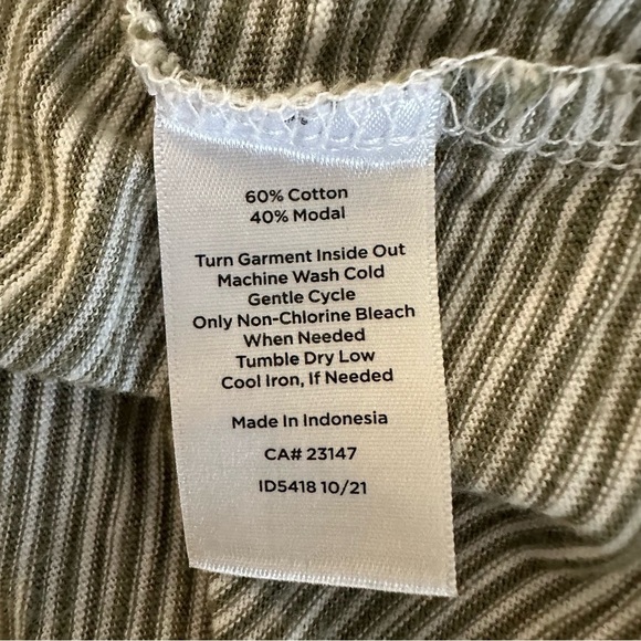 Talbots cotton green white modal striped top with tie sleeves M - Picture 11 of 11